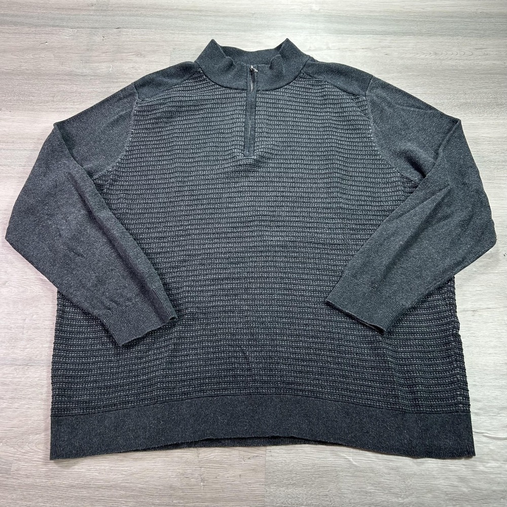 Tommy Bahama Sweater Mens 2XL Gray Half Zip Mock Neck Textured Knit Pullover